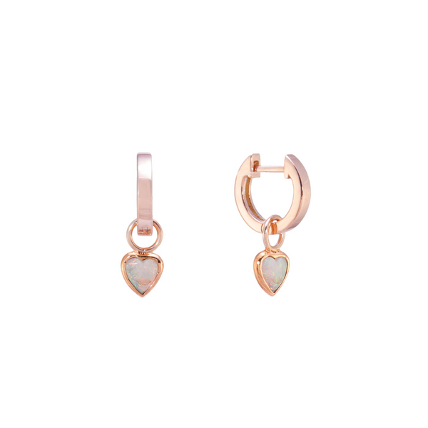 Gold Huggies with Opal Heart
