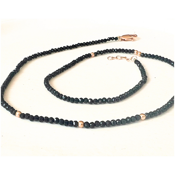 Mikayla Black Spinel Necklace with Gold Beads