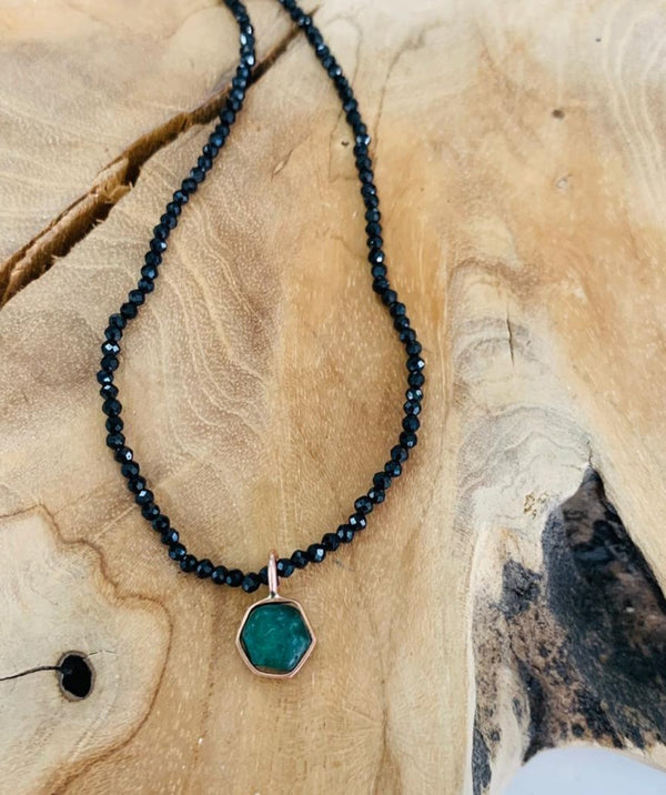 Mikayla Necklace with Raw Emerald Slice in Gold