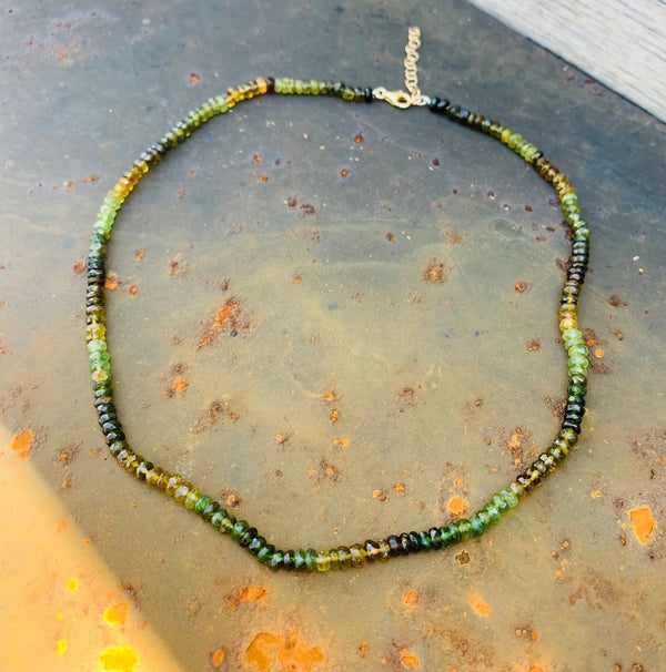 Nzuri Necklace in Chrome Tourmaline Beads and Gold