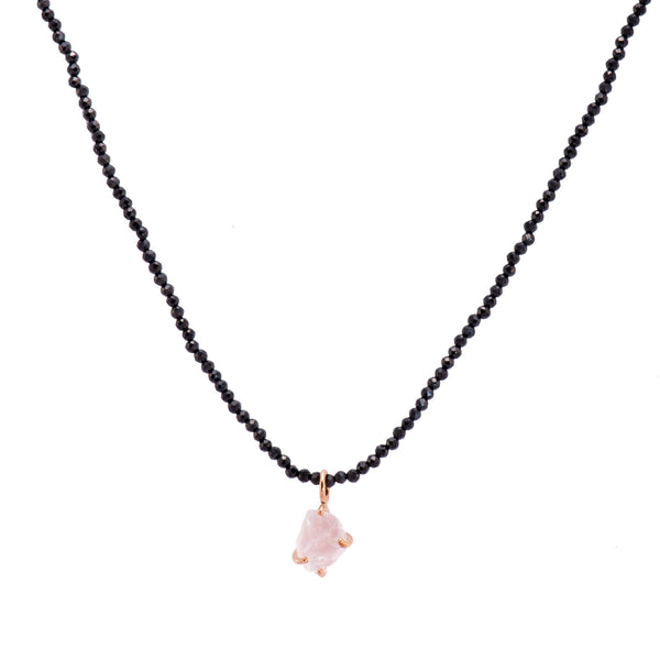 Mikayla Necklace with Raw Rose Quartz in Gold