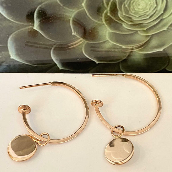 Gold Hoops with Mini Disk Charms