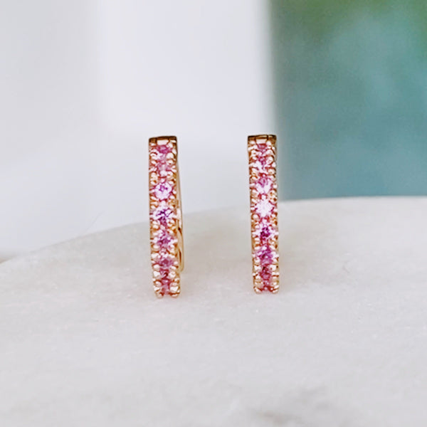 Gold Huggie with Pink Sapphires
