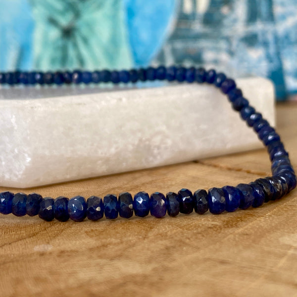 Nzuri Necklace in Blue Sapphire Beads and Gold