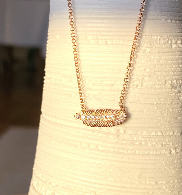Leksa Gold Feather and Diamond Necklace