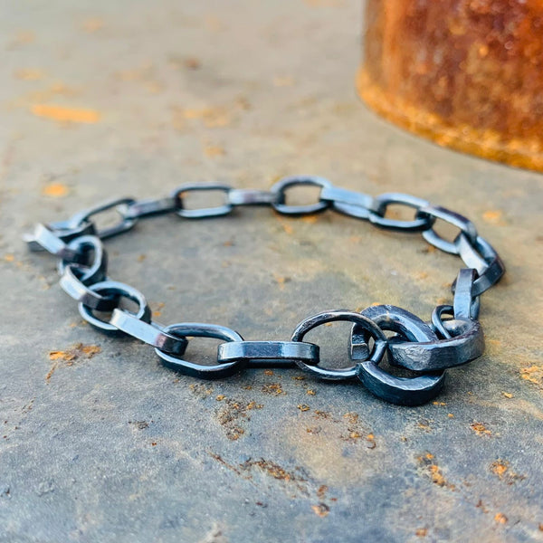 NMS Men's Links Bracelet in Blackened Silver