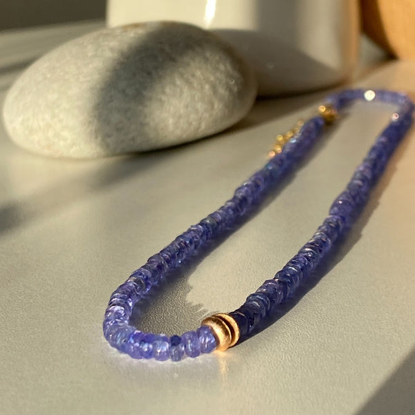 Nzuri Necklace in Tanzanite Beads with Gold
