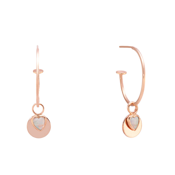 Gold Hoops with Opal Hearts and Mini Discs