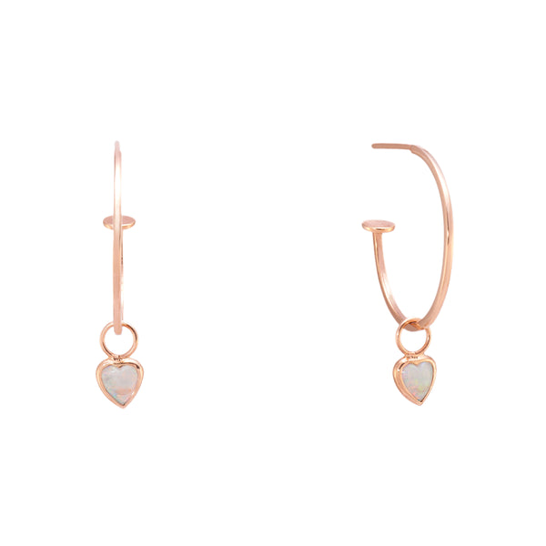 Gold Hoops with Opal Hearts