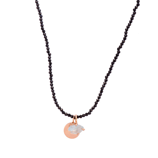 Mikayla Necklace with Gold Disc and Raw Aquamarine Charm